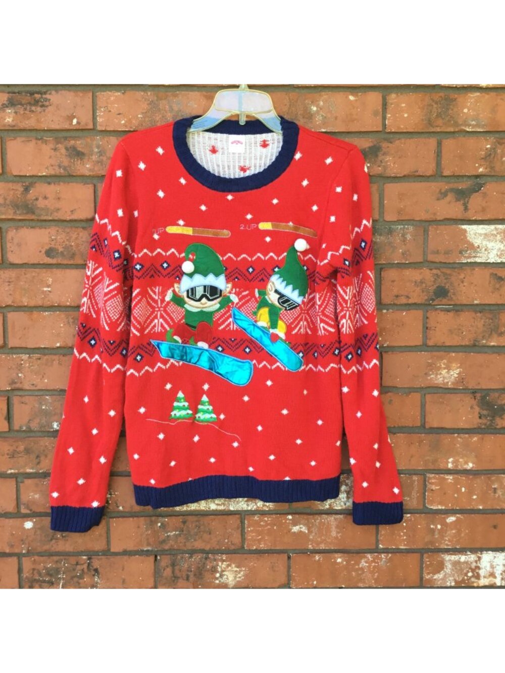 Christmas Sweater Elves Snow Boarding Junior Girls Size XXL(18)
